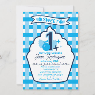 Convites de Foto Gingham para Primeiro Aniversário