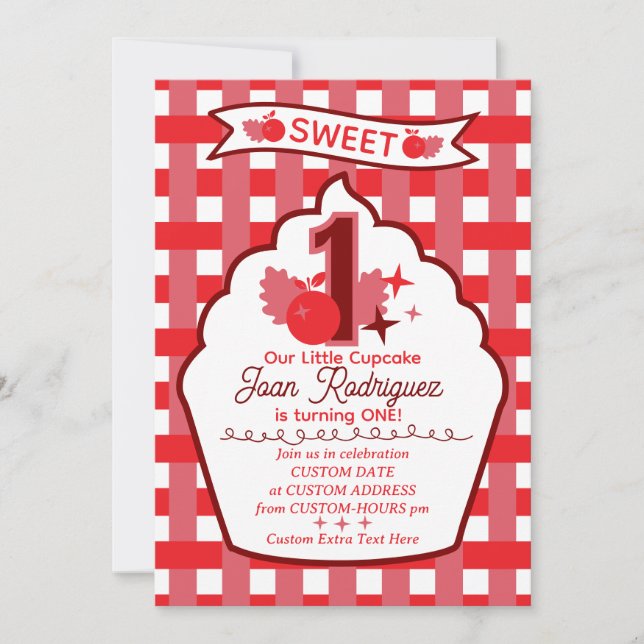 Convites de Foto Gingham para Primeiro Aniversário (Frente)