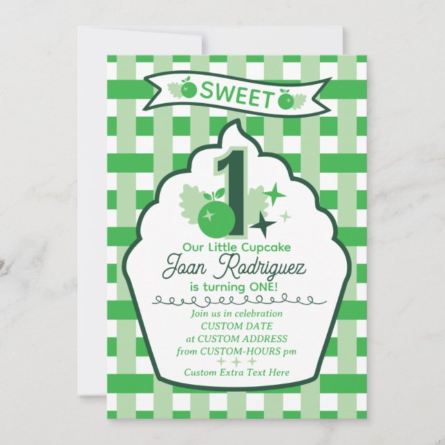 Convites de Foto Gingham para Primeiro Aniversário (Frente)