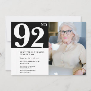 Convites de Foto para 92º Aniversário Preto e Bran