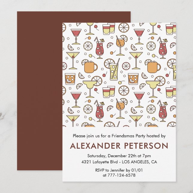 Convites de Friendsmas Padrão de Cocktail (Frente/Verso)