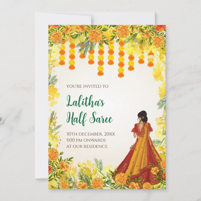 Convites de função Digital Half Saree (Frente)