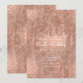 Convites de Glamour Rosa Dourado para Festa de Ani