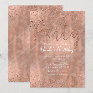 Convites de Glamour Rosa Dourado para Festa de Ani
