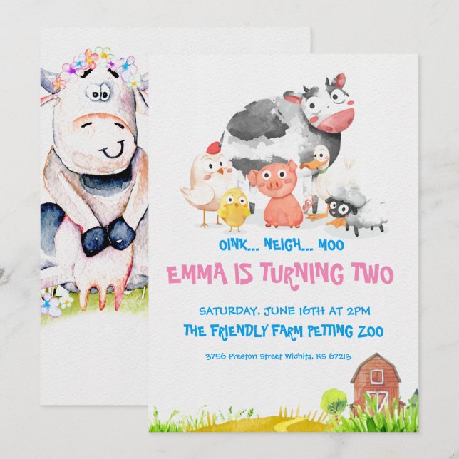 Convites de Grupo de Tema de fazenda (Frente/Verso)