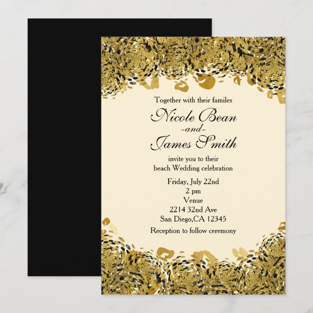 Convites de Guepardo da Selva Exótica Dourado e Pr (Frente/Verso)