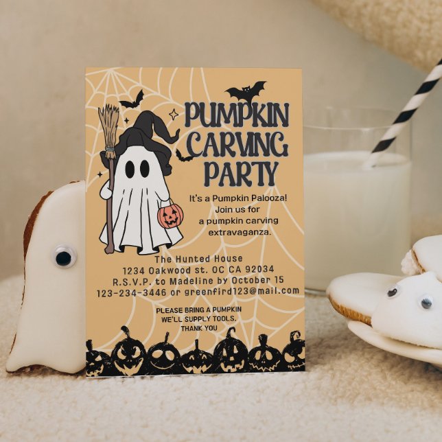 Convites de Halloween com abóboras fofas esculpida (Criador carregado)