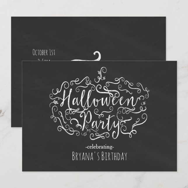 Convites de Halloween de Abóbora de Lousa Elegante (Frente/Verso)