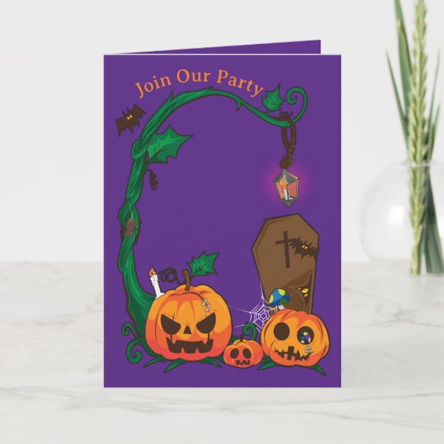 Convites de Halloween de Abóbora Lanterna Fofo e A (Frente)