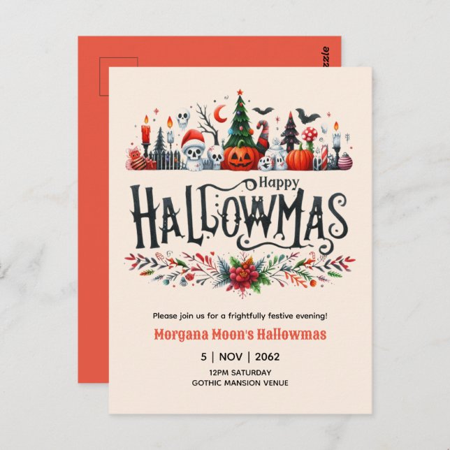 Convites de Hallowmas Mashup de Halloween e Natal (Frente/Verso)