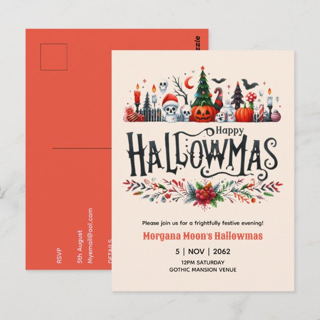 Convites de Hallowmas Mistura de Halloween e Natal (Frente/Verso)