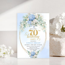 Convites de Hidrangeia Azul Pastel para 70º Aniver