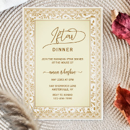 Convites de iftar do ramadão com borda floral dour