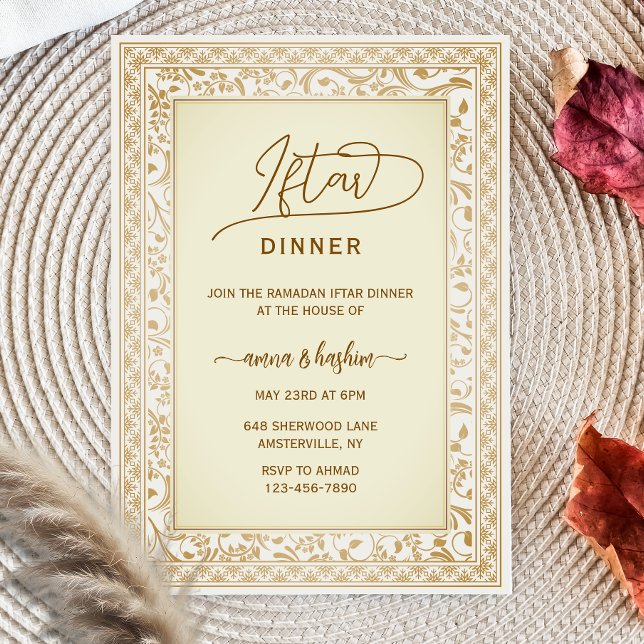 Convites de iftar do ramadão com borda floral dour (Criador carregado)