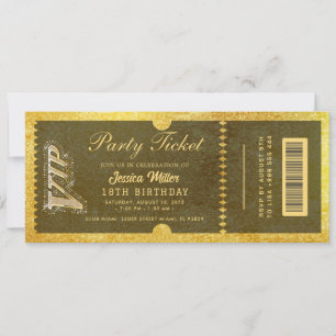 convites de ingresso de festa dourados