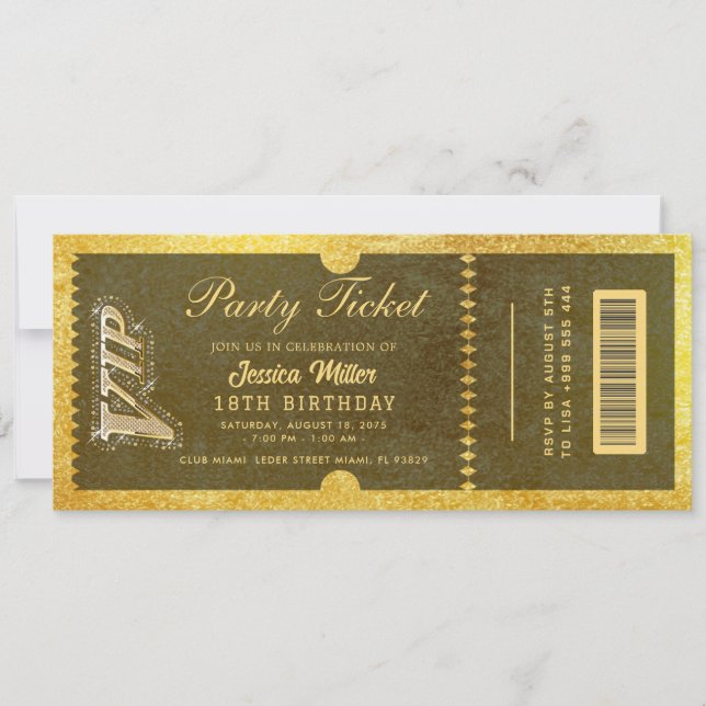 convites de ingresso de festa dourados (Frente)