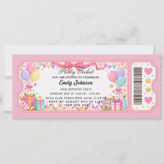 Convites de ingresso para festa cor-de-rosa modern