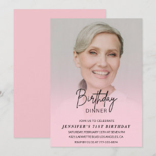 Convites de jantar de aniversário de 71 anos rosa 