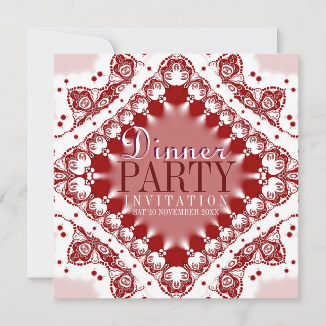 Convites de Jantar de Batik de Renda Vermelho Bran (Frente)
