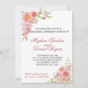 Convites de jantar de ensaio floral rosa em aquare