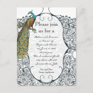 Convites de Jantar de Ensaios Damask Navy Love Bir