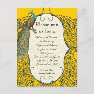 Convites de Jantar de Ensaios Damask Navy Love Bir