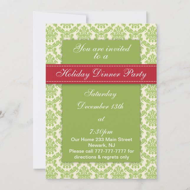 Convites de jantar de Natal com design damasco sof (Frente)