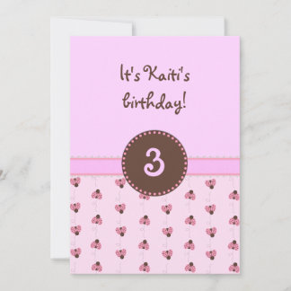 Convites de Ladybug cor-de-rosa para meninas 2