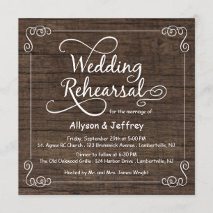 Convites de madeira rústicos do jantar de ensaio