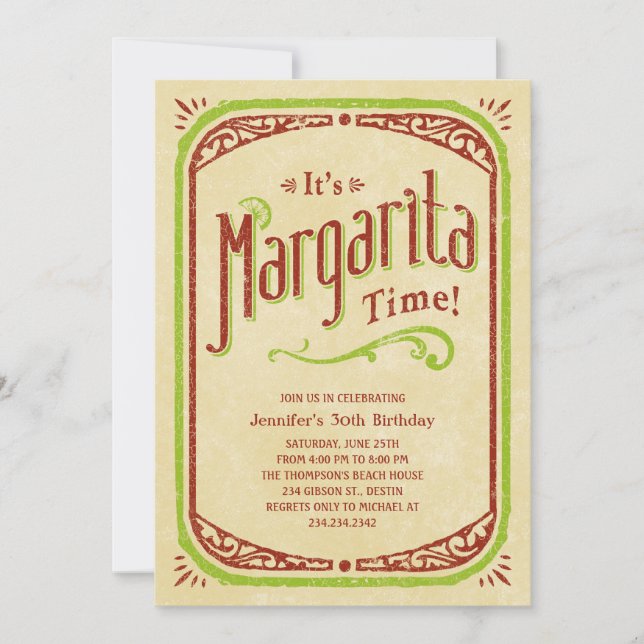 Convites de Margarita - Festa de Tequila na Praia (Frente)