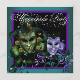 Convites de Máscara para Festa Roxo Verde-água