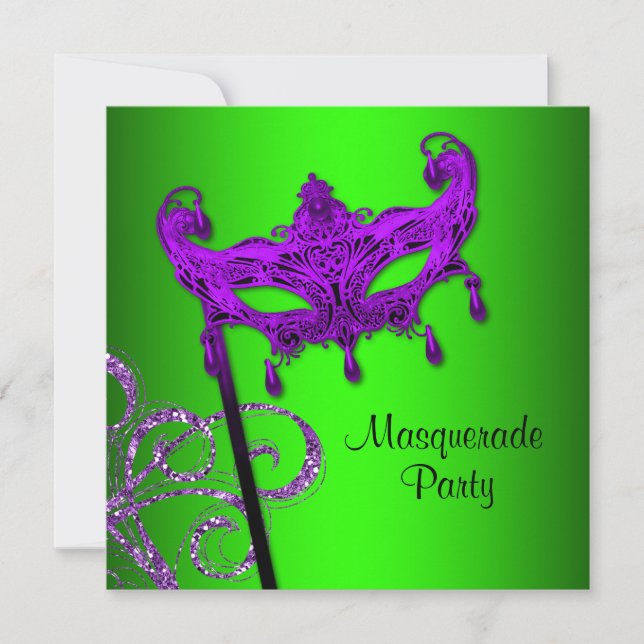 Convites de Máscara para Festa Verde Lima Roxo (Frente)