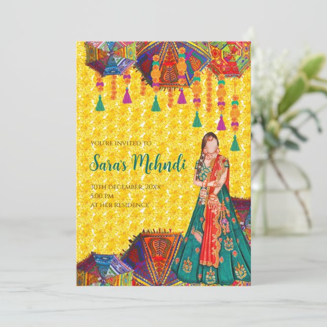 Convites de Mehndi & Convite para Noite de Henna M (Em pé/Frente)