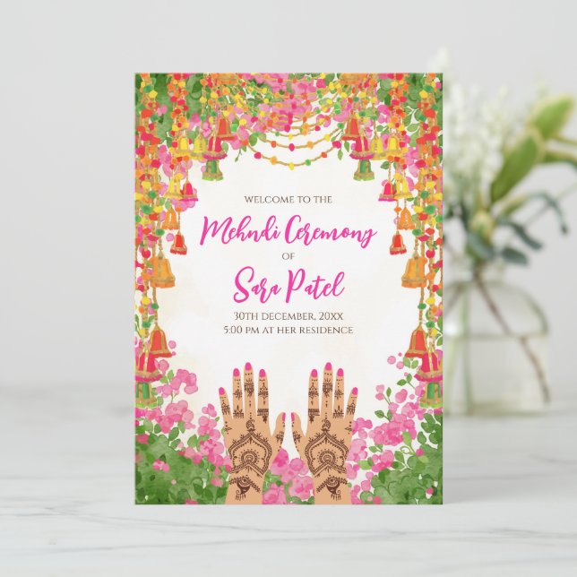 Convites de Mehndi & convites de Mehndi para casam (Em pé/Frente)