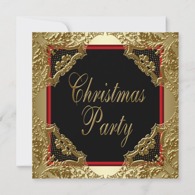 Convites de Natal Corporativos Dourado Vermelho (Frente)