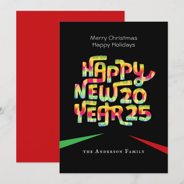 Convites de Natal de Ano Novo 2025 Personalizados (Frente/Verso)