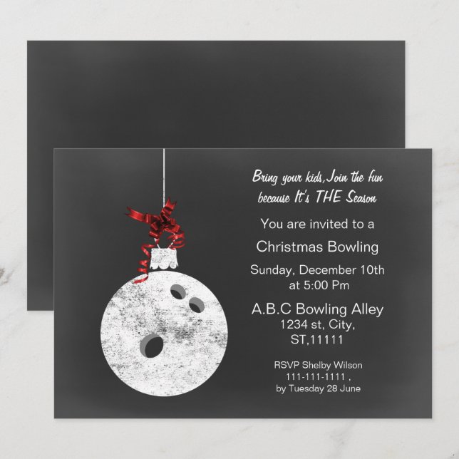 Convites de Natal de Boliche em Quadro Negro Vinta (Frente/Verso)