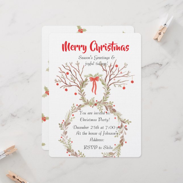 Convites de Natal em aquarela rústica e elegante (Frente/Verso In Situ)