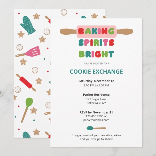 Convites de Natal para Troca de Biscoitos (Frente/Verso)