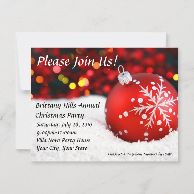 Convites de Natal Personalizados para Neve Vermelh (Frente)