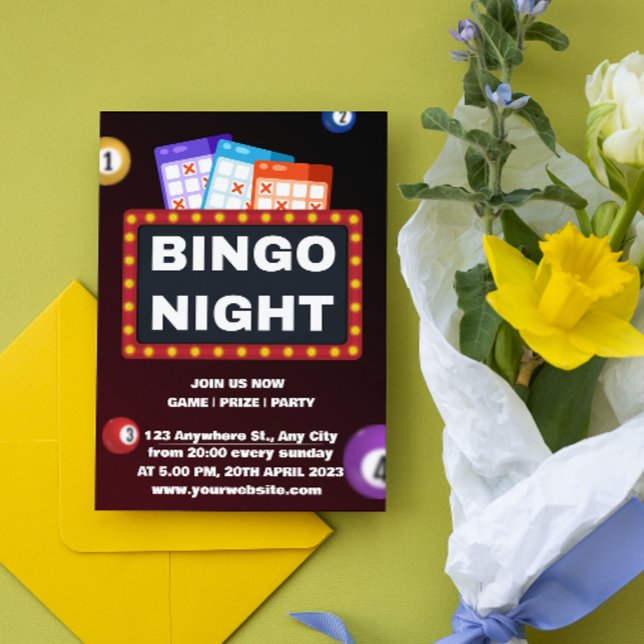Convites de Noite de Bingo Minimalista Preto e Mar (Criador carregado)