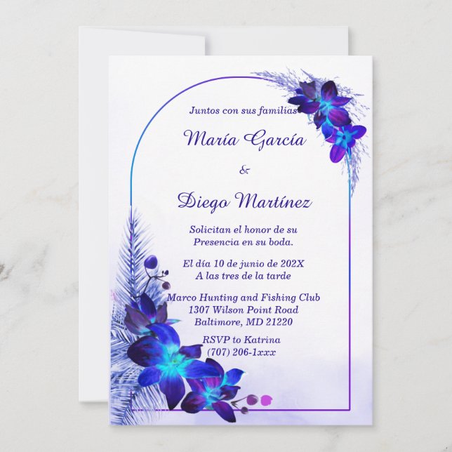 Convites De Noiva Azul e Roxo Personalizáveis (Frente)