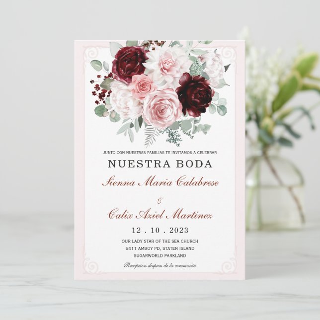 Convites De Noiva Floral Elegante Com Rosas (Em pé/Frente)