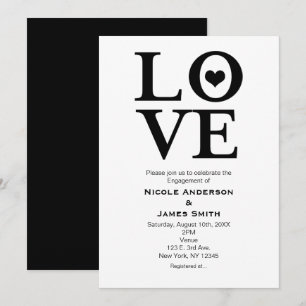 Convites de Noivado Casamento Preto e Branco LOVE