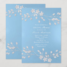 Convites de Noivado com Galho Floral Branco Azul
