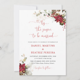 Convites de Noivado de Natal com Flores Vermelhas