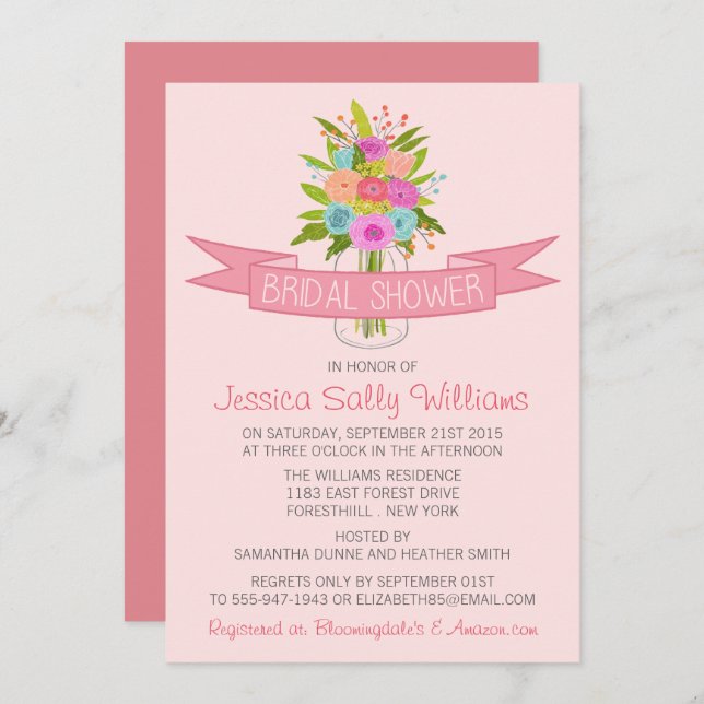 Convites de Noivado Florais em Pote de Pedra (Frente/Verso)