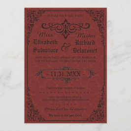 Convites de Noivado Red Gothic Victorian Damask