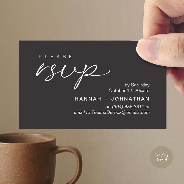 Convites de Noivado Romântico Moderno Cartão de Le (Modern Romantic Wedding Invites RSVP Reminder Card in Charcoal Grey)
