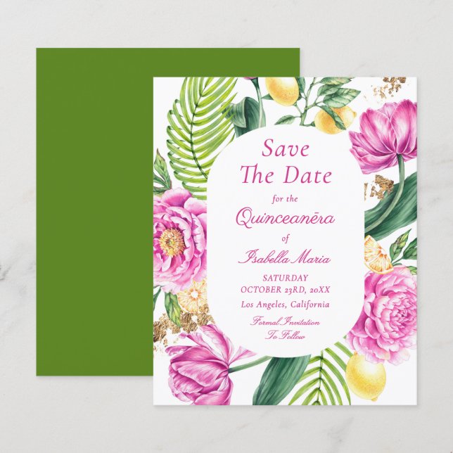 Convites de Orçamento Floral para Quinceañera Econ (Frente/Verso)